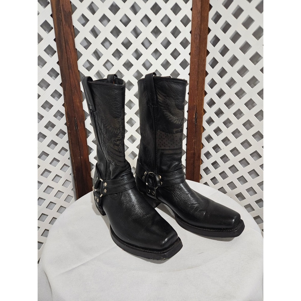Soto Boots Men's Eagle Rider Black Leather Biker Harness Boots Size 9.5, Mexico
